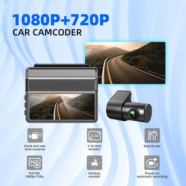 Wide Angle 130°+120° Dash Cam 1080p+720p 2 Channel Camera Car Black Box Dvr Front and Back for Southeast Asian Agency supplier