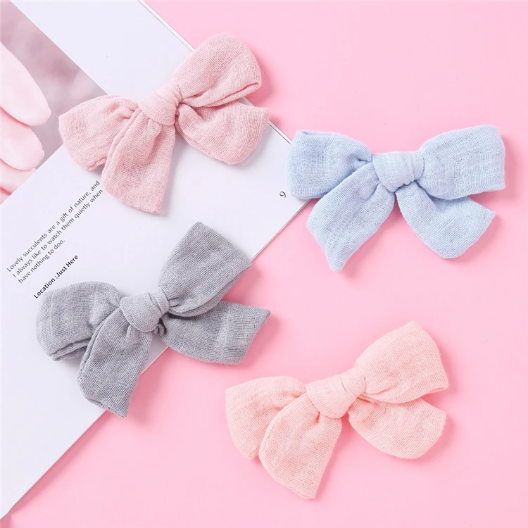 Baby Muslin Hair Bows Soft Organic Bamboo Cotton Newborn Girls Hair Clips  Girls Hair Accessories Kids Barrettes