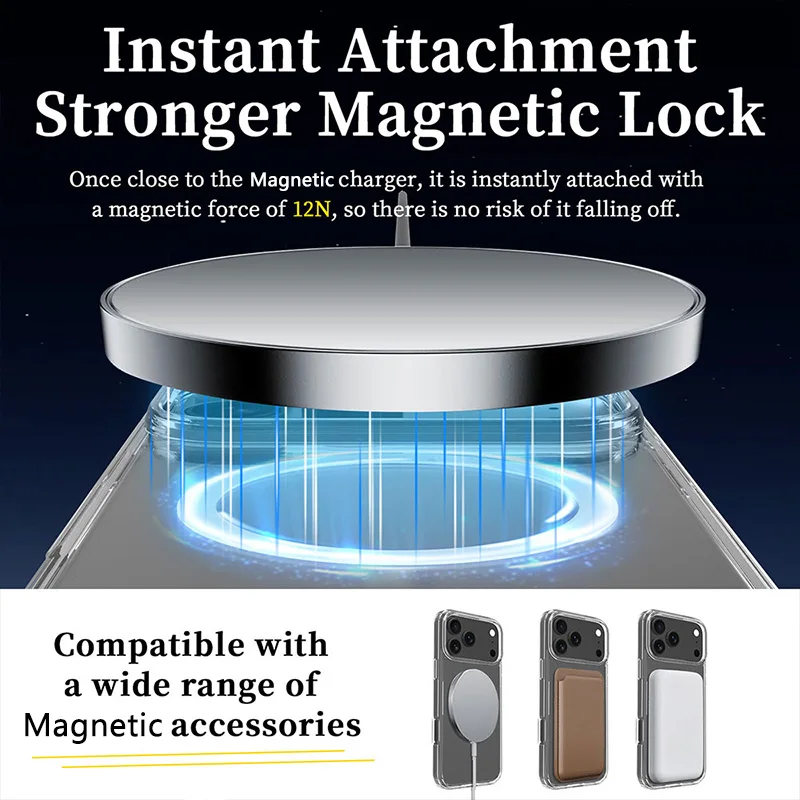 product laudtec original acrylic 15mm thickness anti scratch magnetic wireless charging shockproof phone case for iphone 17 16 pro max-5