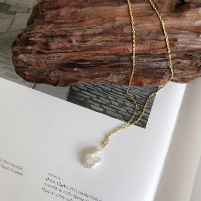 В стиле барокко позолоченного серебра нерегулярные подвес-ожерелье из окисленного жемчуга S925 серебро геометрической формы жемчужное ожерелье для женщин