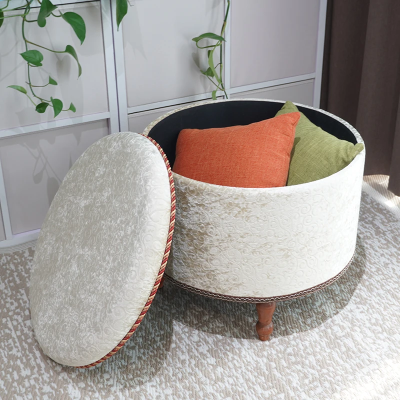Living Room Elegant Tufted Round Footstool Lounge Chair Ottoman Stool