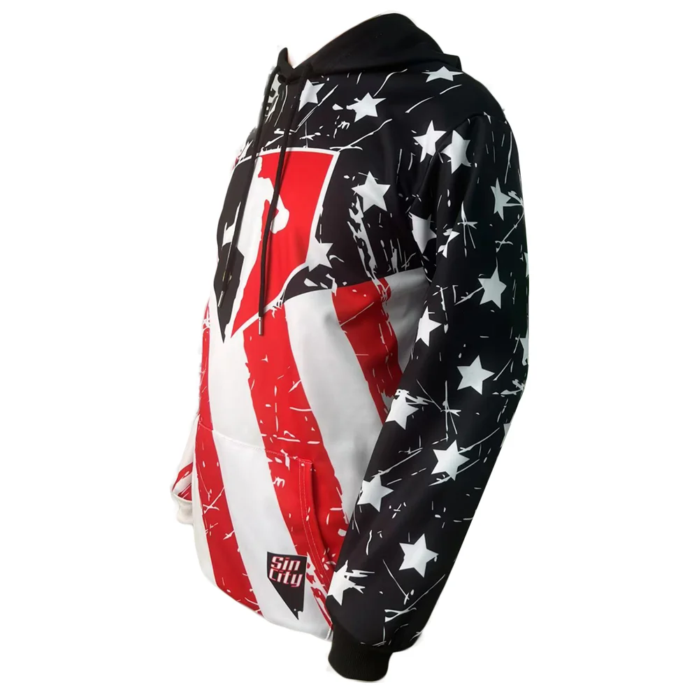 Superior Quality Men's Hoodie Custom Designed White-Red 3D American Flag Print Autumn Sports Pullover Sweatshirt