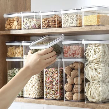 Plastic Kitchen Pantry Organization fridge organizer Clear Airtight Locking Food safe Storage Container