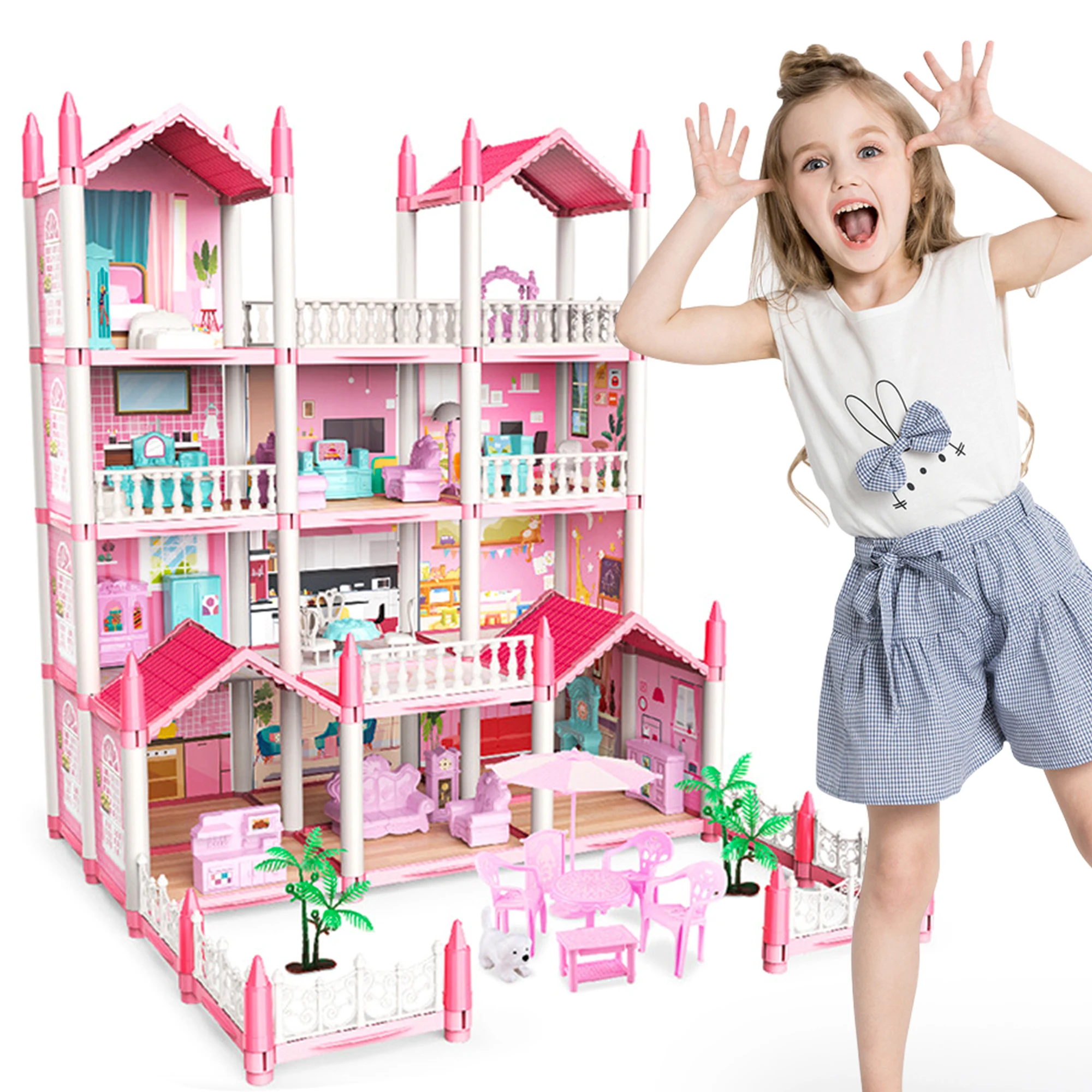 Assembling Girls Princess House Dollhouse Furniture Set Model Diy Villa