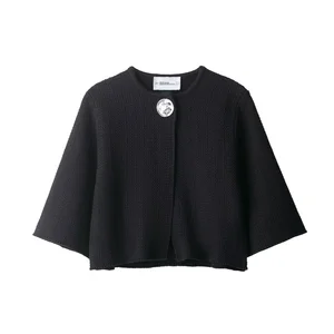 PB&ZA Women 2025 Autumn Fashion Button-structured Knitted Coat Sweater Vintage Regular Sleeve Female Outerwear Chic Tops 100%