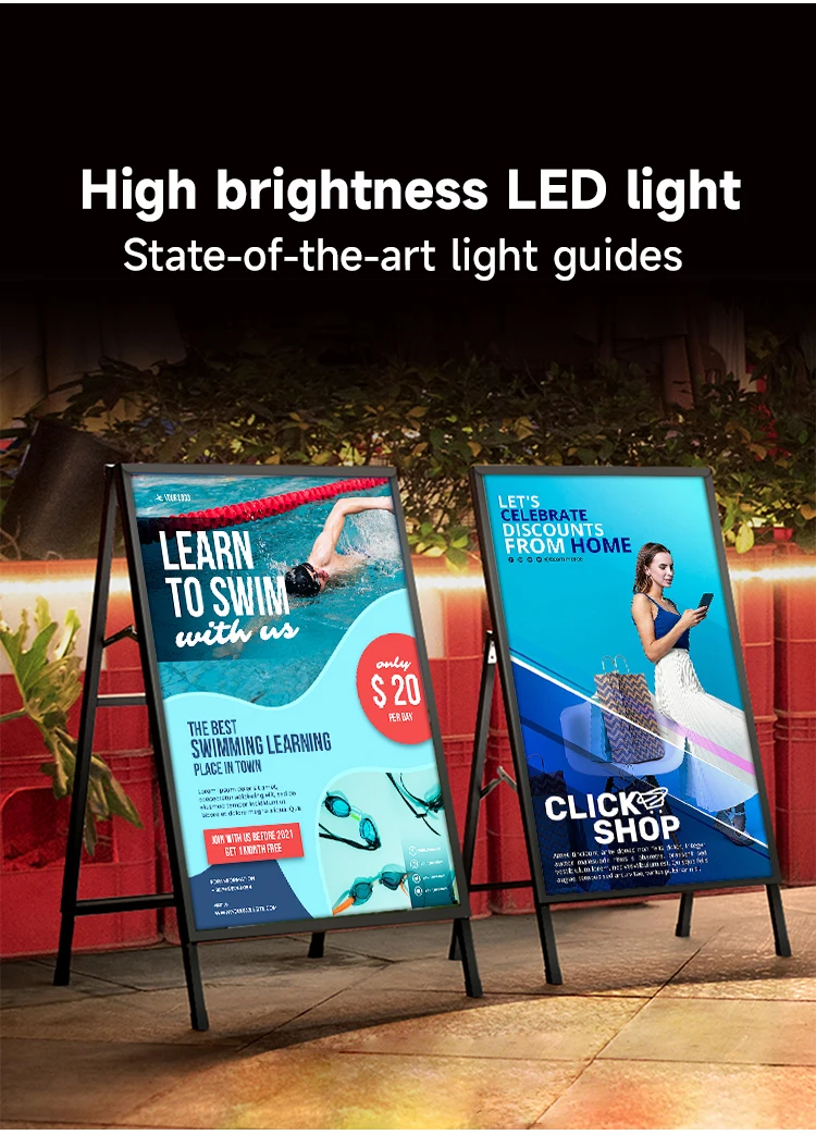 Tempering glass poster light box stand menu outdoor billboard display rack vertical floor type poster rack led light box