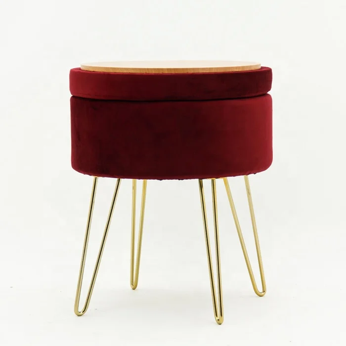 HStex Custom Folding Furniture Wholesale Round Footstool Makeup Stools Velvet pink Sofa Ottoman Modern Pouf Chair