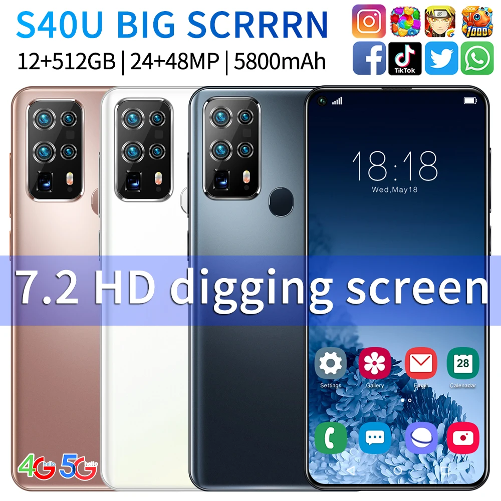 
 S40U 12 Гб + 512 Гб 24MP + 48MP 5800 мА/ч, смартфоны телефоны Дешевые неблокированный Android 10,0 сотовый телефон смарт-с двумя сим-картами 4g  