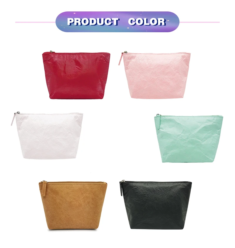 Wholesale Custom Travel Artist Private Label Brown Small Washable Tyvek DuPont Kraft Paper Cosmetic Bag
