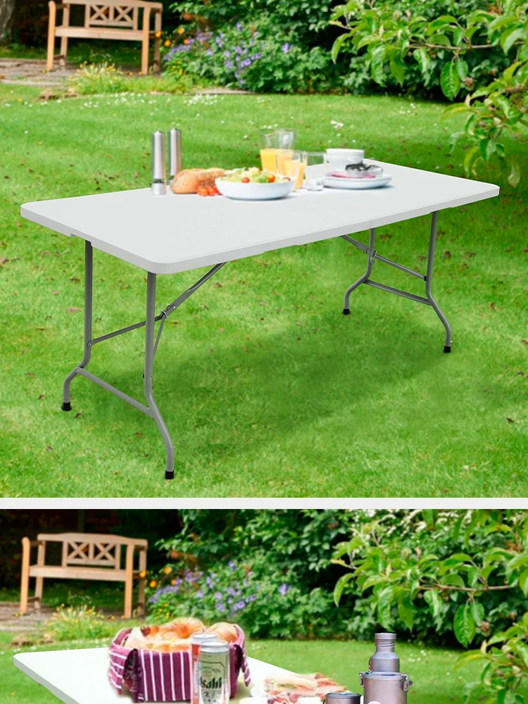 Hot Sale 6ft Fold In Half Rectangle Table Outdoor White Plastic Folding