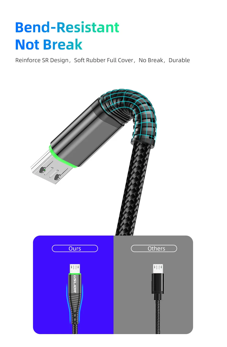 USLION 3A Fast Charging 2M Green LED illuminated Micro USB Charging Cable Data Cable For Android Mobile Phone - ANKUX.COM