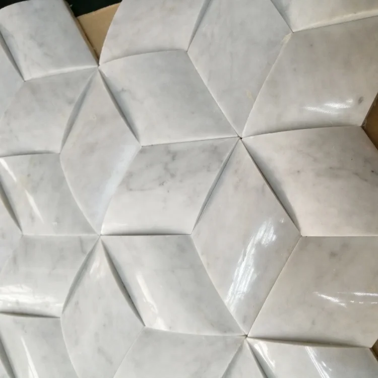 3D Carrara White Marble Mosaic Tiles For Wall Decoration Tile