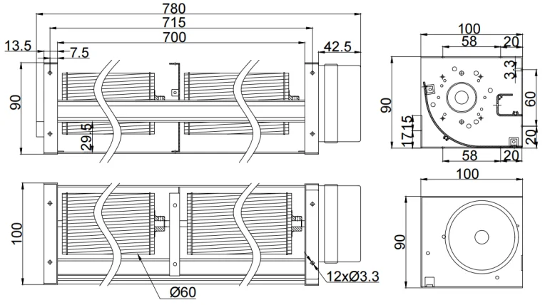 Cross Flow Fan, Tangential, 230 VAC, 264.83 CFM - detail 8