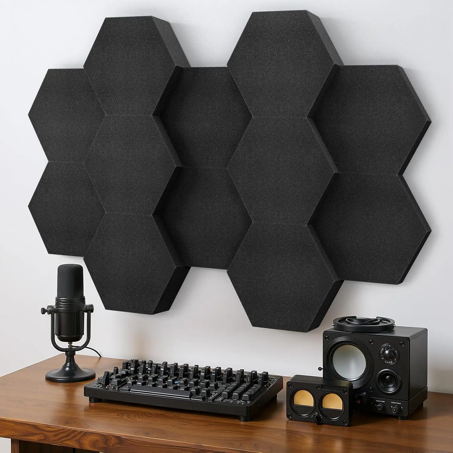 12-Pack 3D Hexagon Dual Thickness Black Acoustic Foam Panels Sound Absorbing Decorative Art Tiles for Room Bedroom Living Room factory