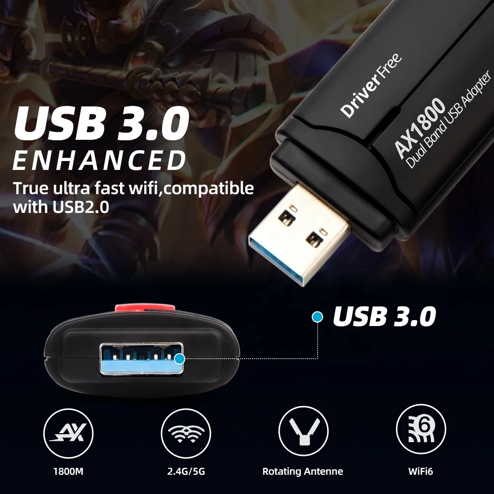 Free Driver Wifi 6 USB Adapter 1800Mbps - RTL8832BU Wireless