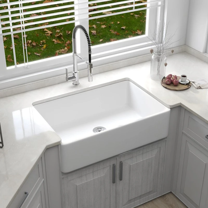 Farmhouse Sink Deep Single Bowl White Ceramic Porcelain Fireclay Apron ...