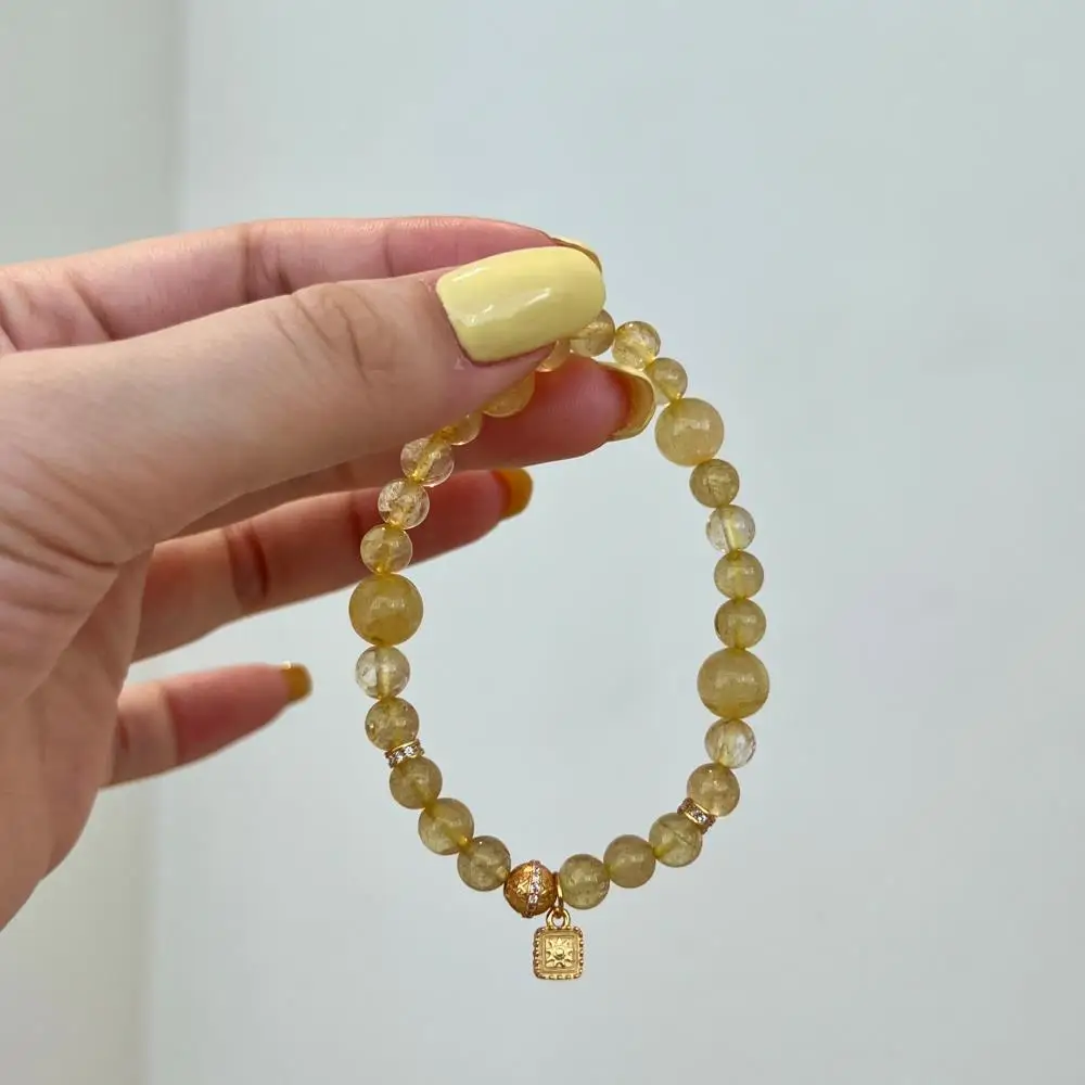 KAKODIY Traditional 18K Gold Plated 925 Sterling Silver Jewelry Linked Natural Crystal Bead Chain Bracelet detail 1