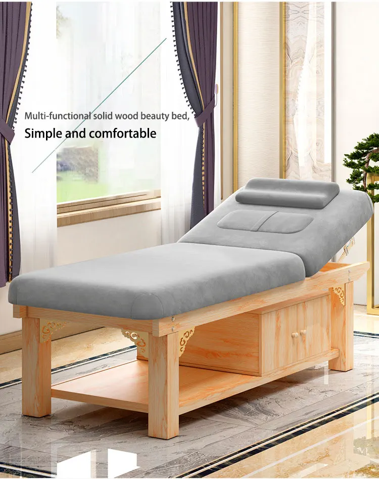 Hot Sale Luxury Massage Table Wooden Stationary Massage Bed Spa Facial