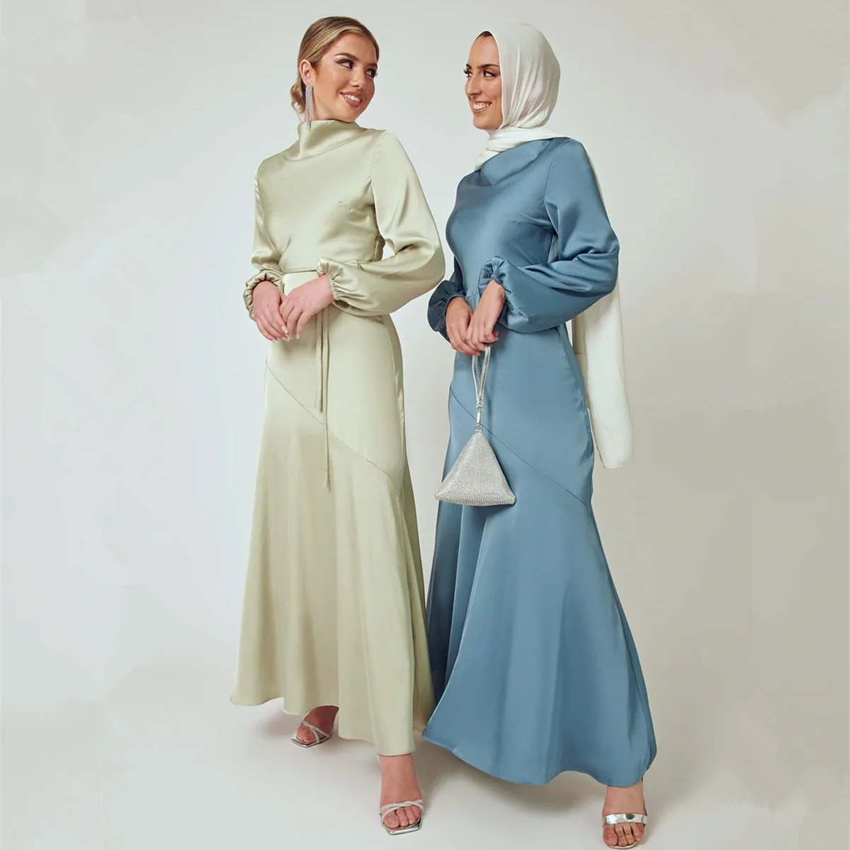 knee length dresses for ladies Long Sleeves High Neck Lace Islamic Muslim Wedding Dresses TBW74 -