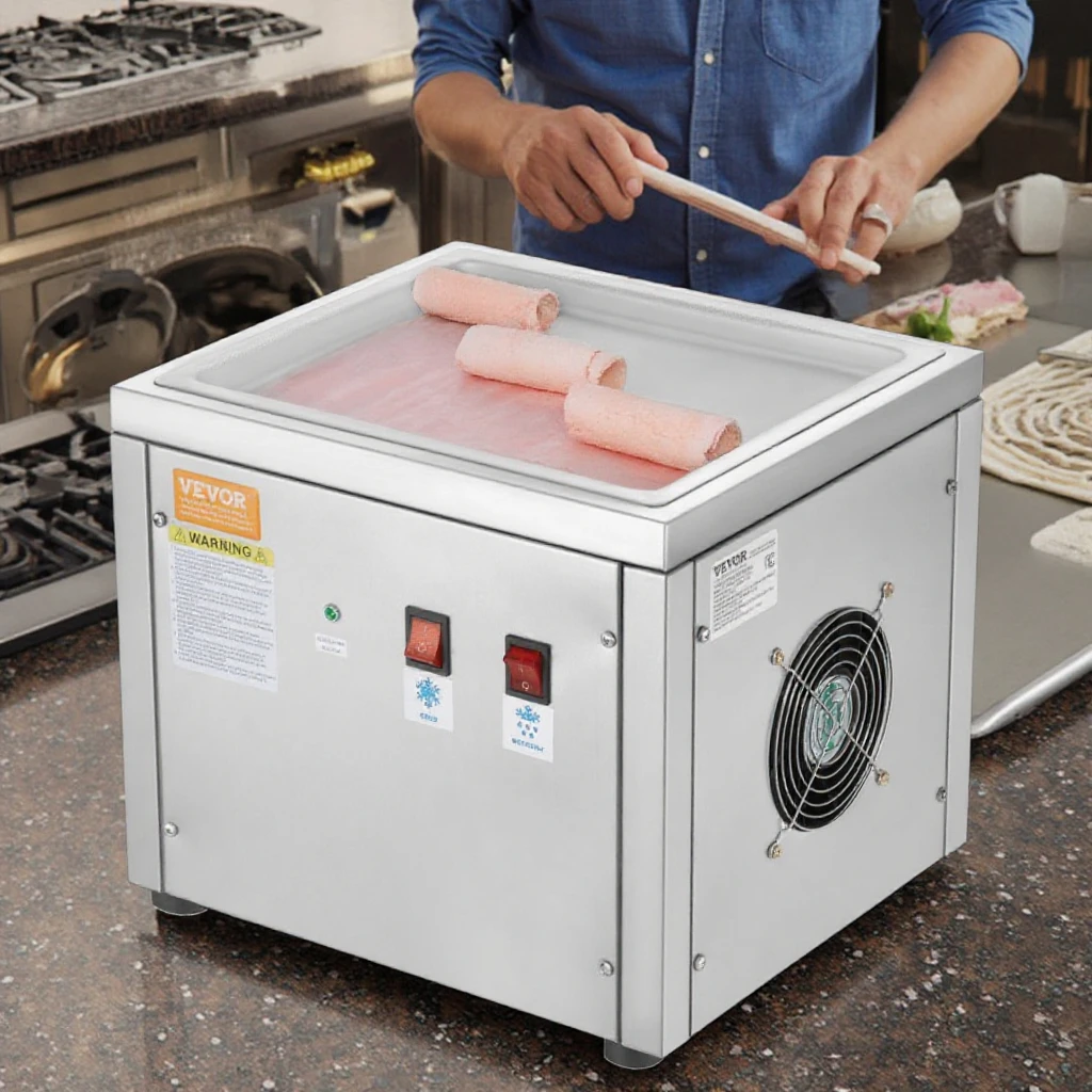 VevoR China Flat Fried Ice Cream Machine 220V Roll Machine for Baking Food Shops Restaurants for Fruit Milk Water Chocolate