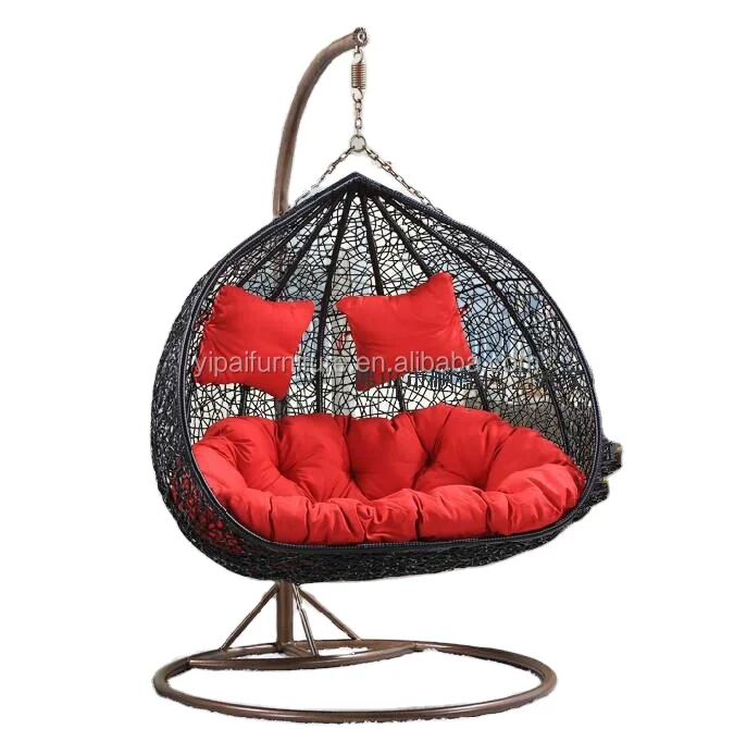 PE wicker rattan metal frame double seat basket balcony Garden Furniture Rattan Patio Swings Hanging Egg Chair outdoor swings 333044
