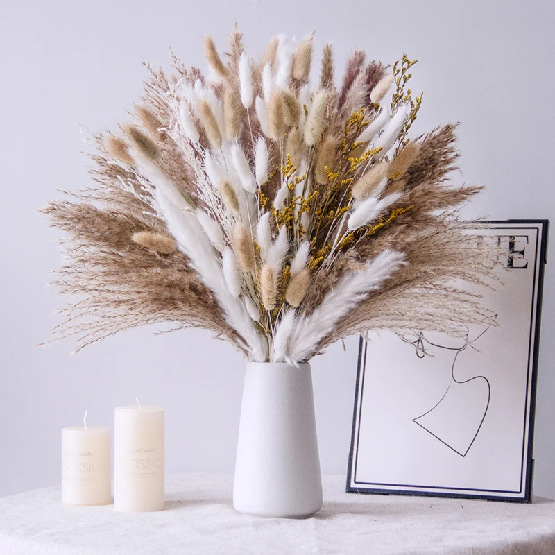 High Quality Rabbit Bunny Tails Grass Reed Flower Arrangement Lovegrass Natural Dried Pampas Grass Bouquet Boho Home Decorations