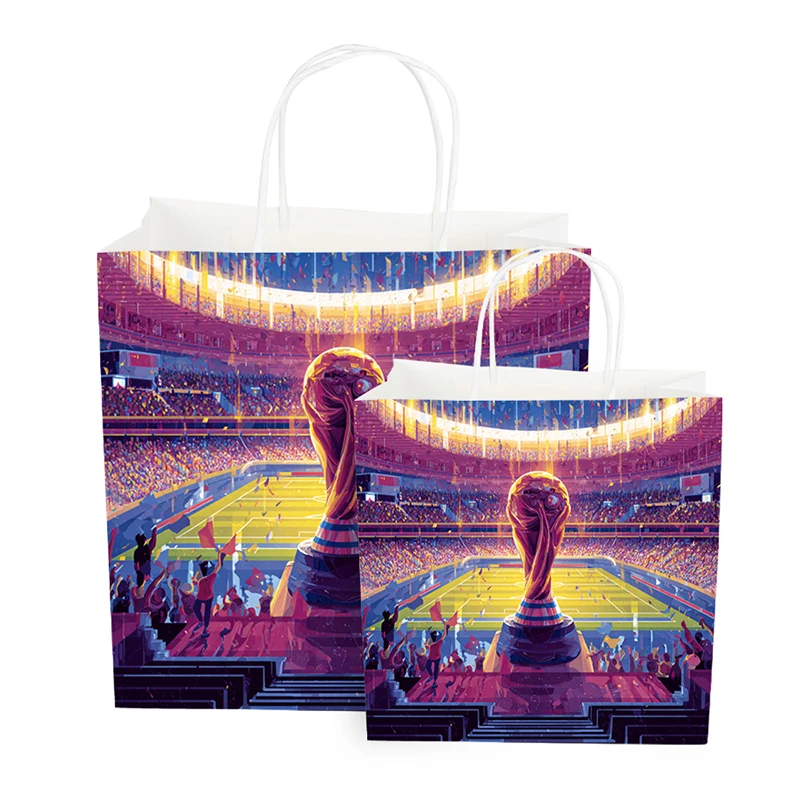 World Cup Paper Bag With Handle Custom Printed Retail Gift Packaging Tote for Football Event Merchandise