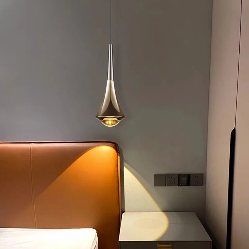 Bedroom Bedside Pendant Light Creative Luxury Design Hanging Lamps LED Aluminum Electroplated Glass Lampshade Chandelier - Image 4