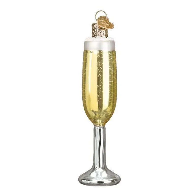 Bulk hand blown glass christmas customized ornament wholesale champagne flute glass crafts ornament for Christmas decoration factory