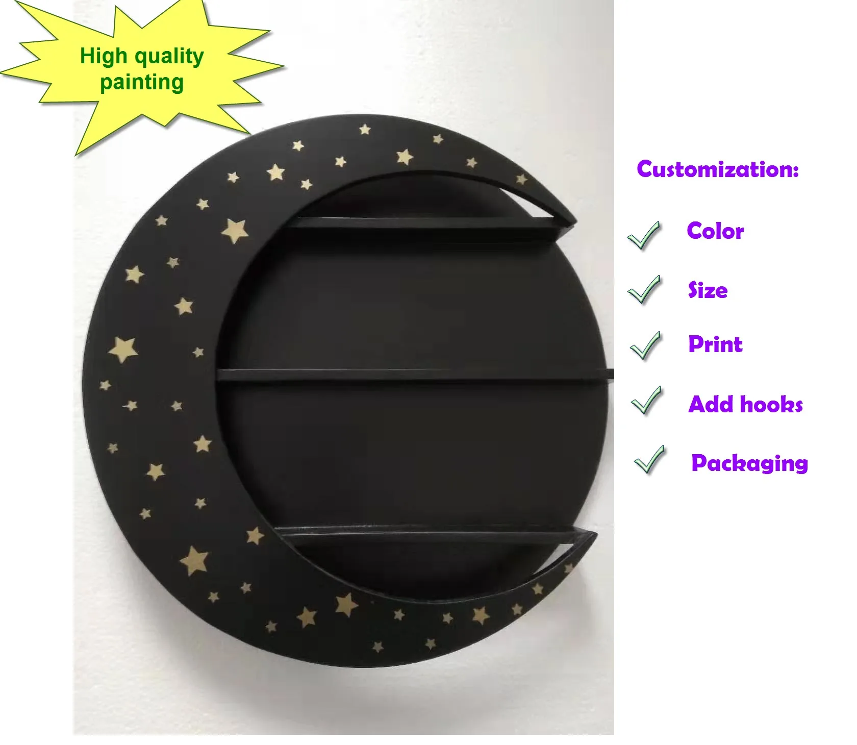 Винтажный домашний декор полки в форме Луны деревянный орнамент стеллаж для хранения Настенный Декор для дома деревянный полумесяц настенная Полка Шкаф