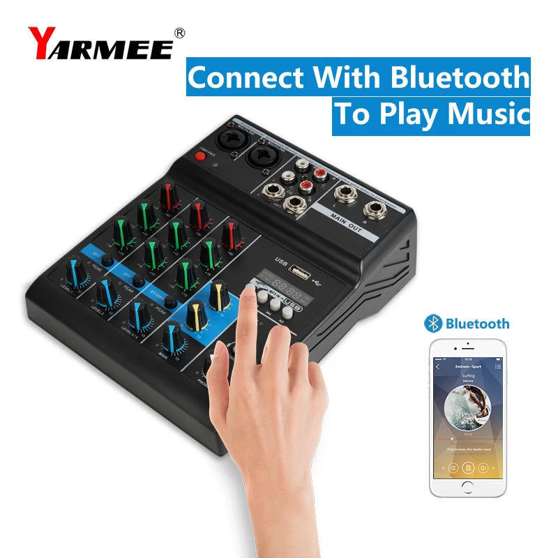4 Channels Portable Audio Mixer Sound Mixing Computer Playback 48V Phantom Audio Mixer OM03