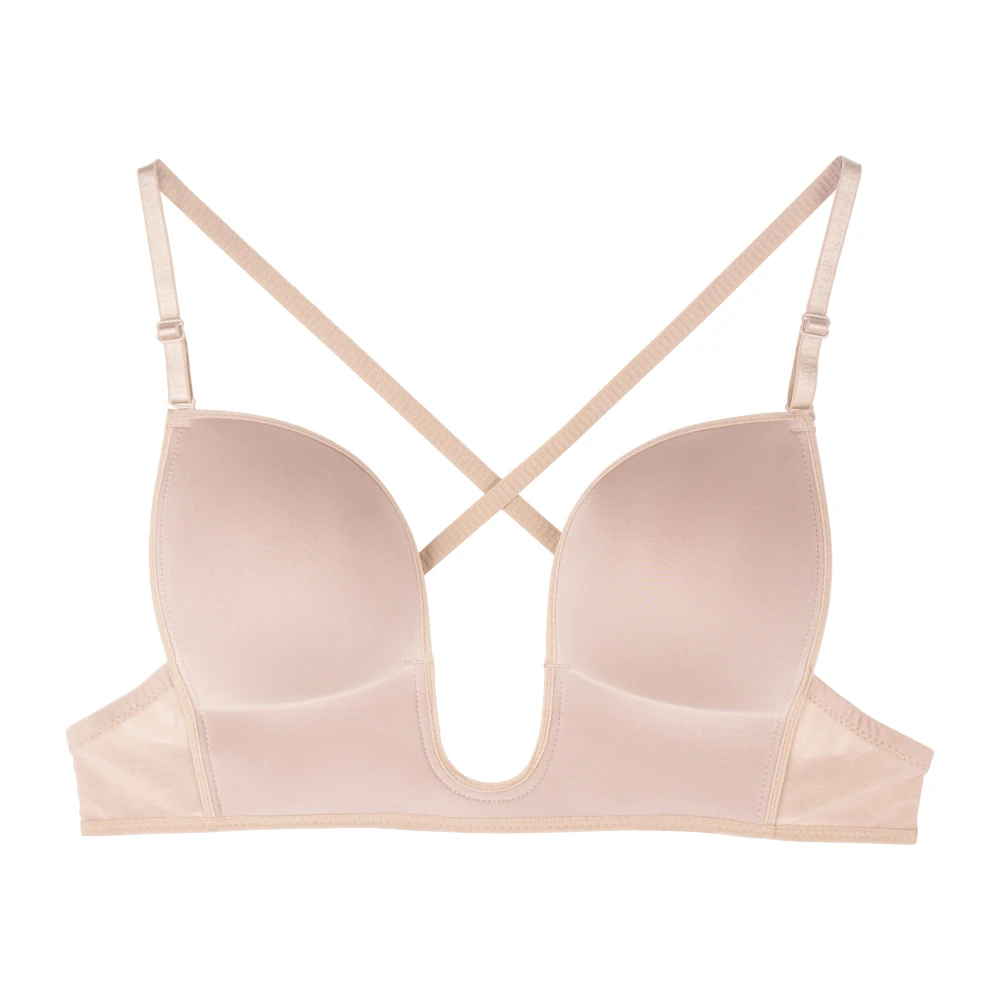XB095 Convertible Revealling Cross Back Comfortable Plunge  Bra for Deep V Dress