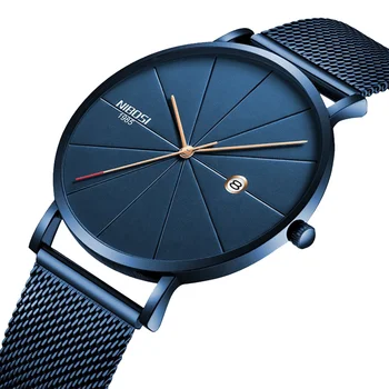 NIBOSI 2321 Blue Stainless Steel Ultra Thin Watches Men Classic Quartz Watches Luxury Date Men's Wrist Watch Relogio Masculino