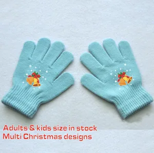 Fast Shipping Christmas Gifts Ready Designs Winter Knitted Gloves for Adults Kids Acrylic Fiber Hand Warm Mittens Outdoor Gloves