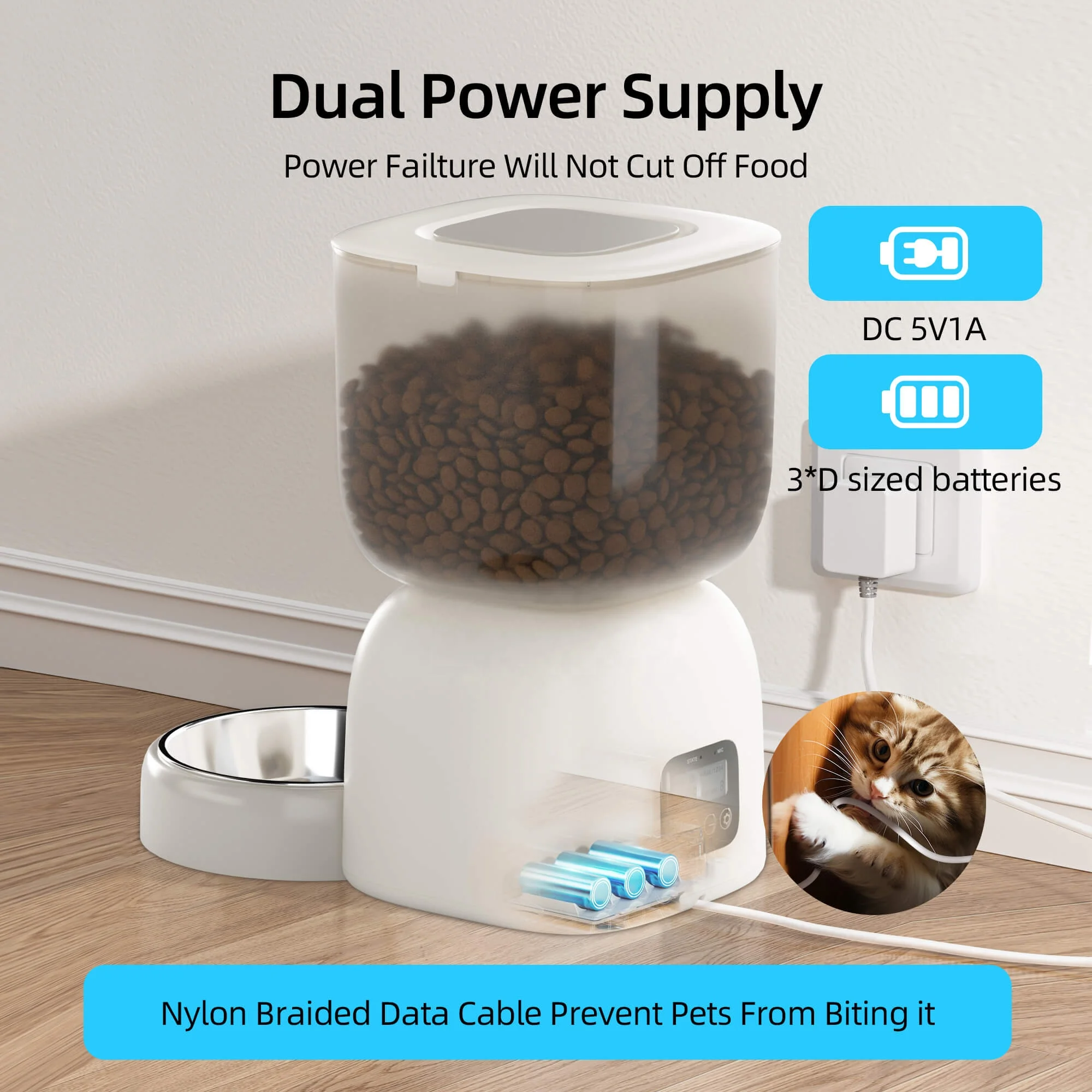 Petwant 3L Automatic Cat Dog Robot Food Dispenser Intelligent Timed Quantitative Visible Wifi Smart Pet Feeder