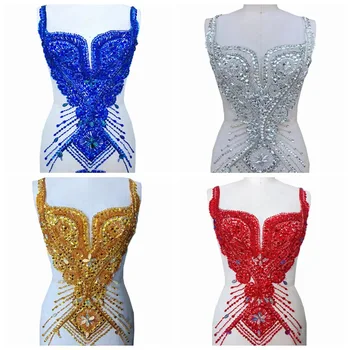 Dress Panel Crystal Luxury Embroidered Flower Bodice Rhinestone Accessories Applique