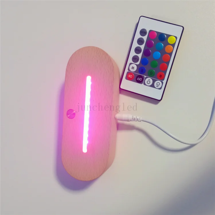 7 Color LED Oval Wooden RGB 3D Lamp Holder Blank Acrylic New Design Wooded 3D Acrylic Lamp Base LED Lamp Night Light