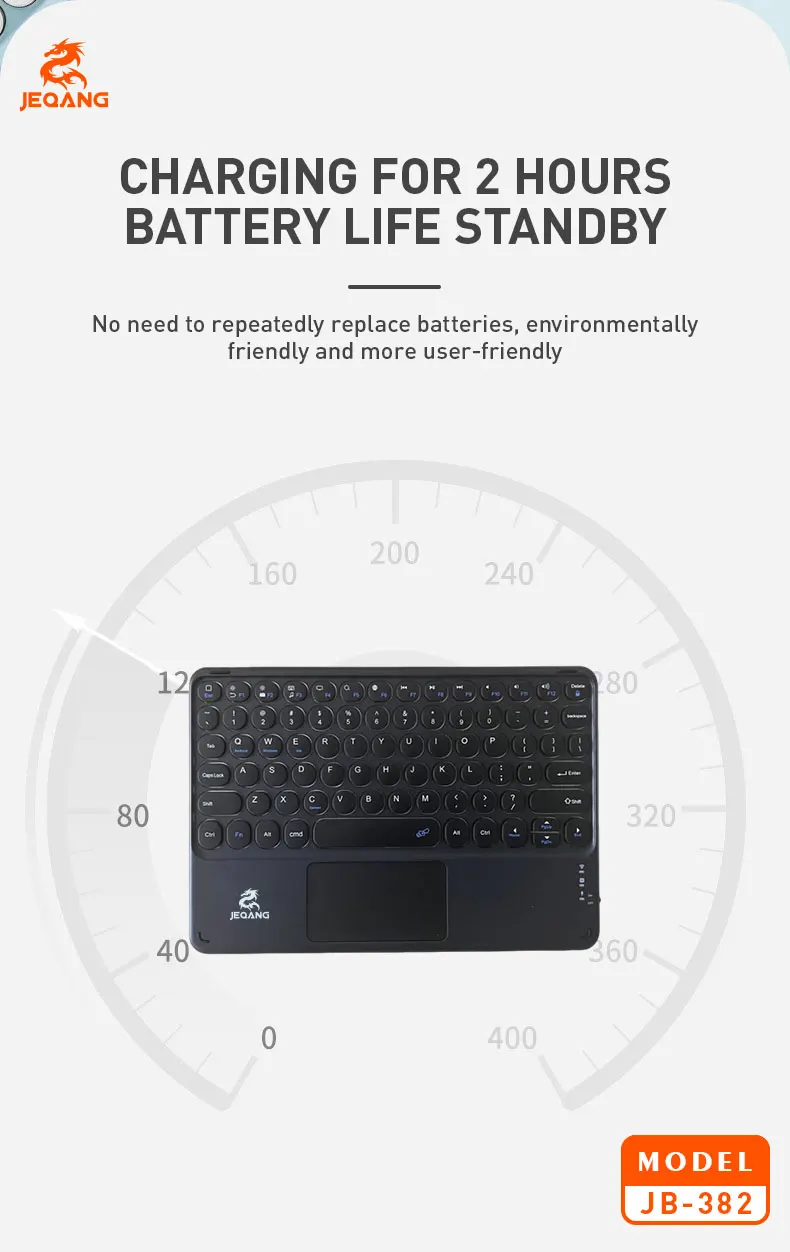Jeqang JB-382 Ultra-Thin Optical Wireless for Mini Keyboard with USB-C Charging Touchpad New Plastic for PC/Laptop Use