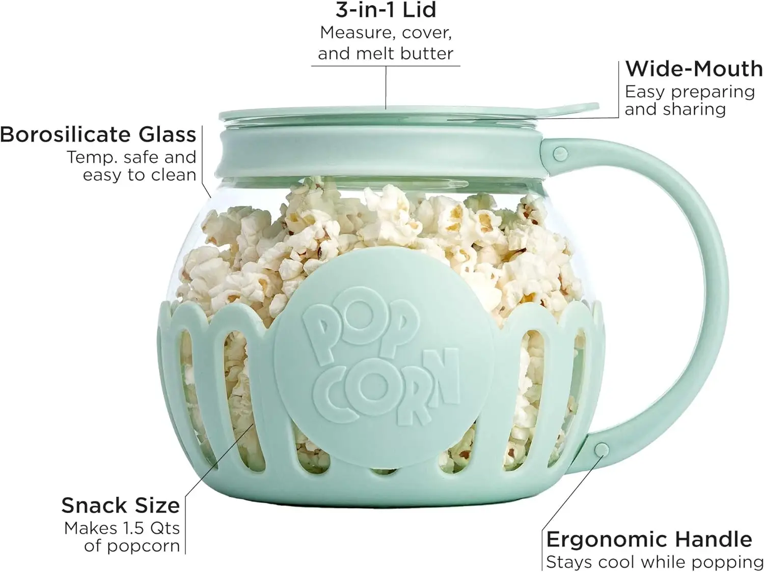 Glass Microwave Popcorn Popper 2.25qt Original Popcorn Jar With