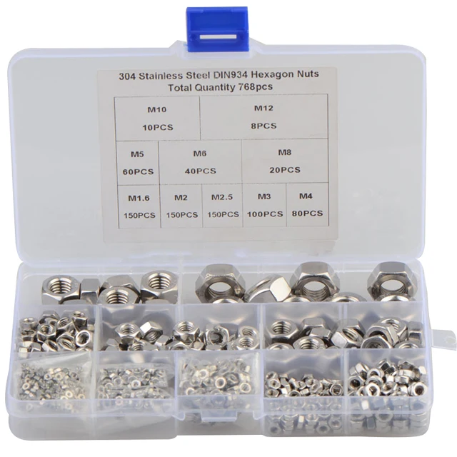 768pcs M1.6-m12 Stainless Steel 304 Din934 Hexagon Nut Set - Buy Din934  Stainless Steel 304 316 Ss Hex Nut Long Nut Hex Nuts,Fastening Supplies M22  Stainless Steel Hex Nut A4 70,Factory Direct