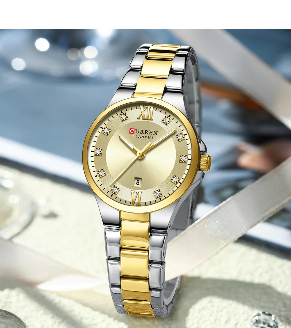 Curren 9107 Original Quartz Watch for Women Fashion Elegant Ladies Watches Stainless Steel Strap Waterproof Women's Wristwatch