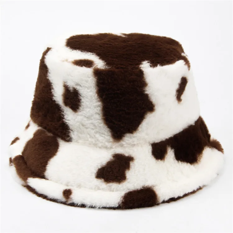 Женская меховая Панама, теплая плюшевая Панама с коровьим принтом, Осень-зима, 2022