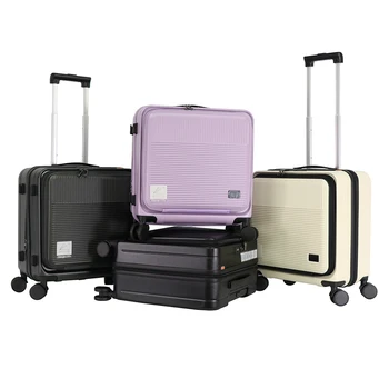 hot sales 18 inch luggage front opening suitcase good quality PC shell luggage aluminum trolley Business Travel luggage