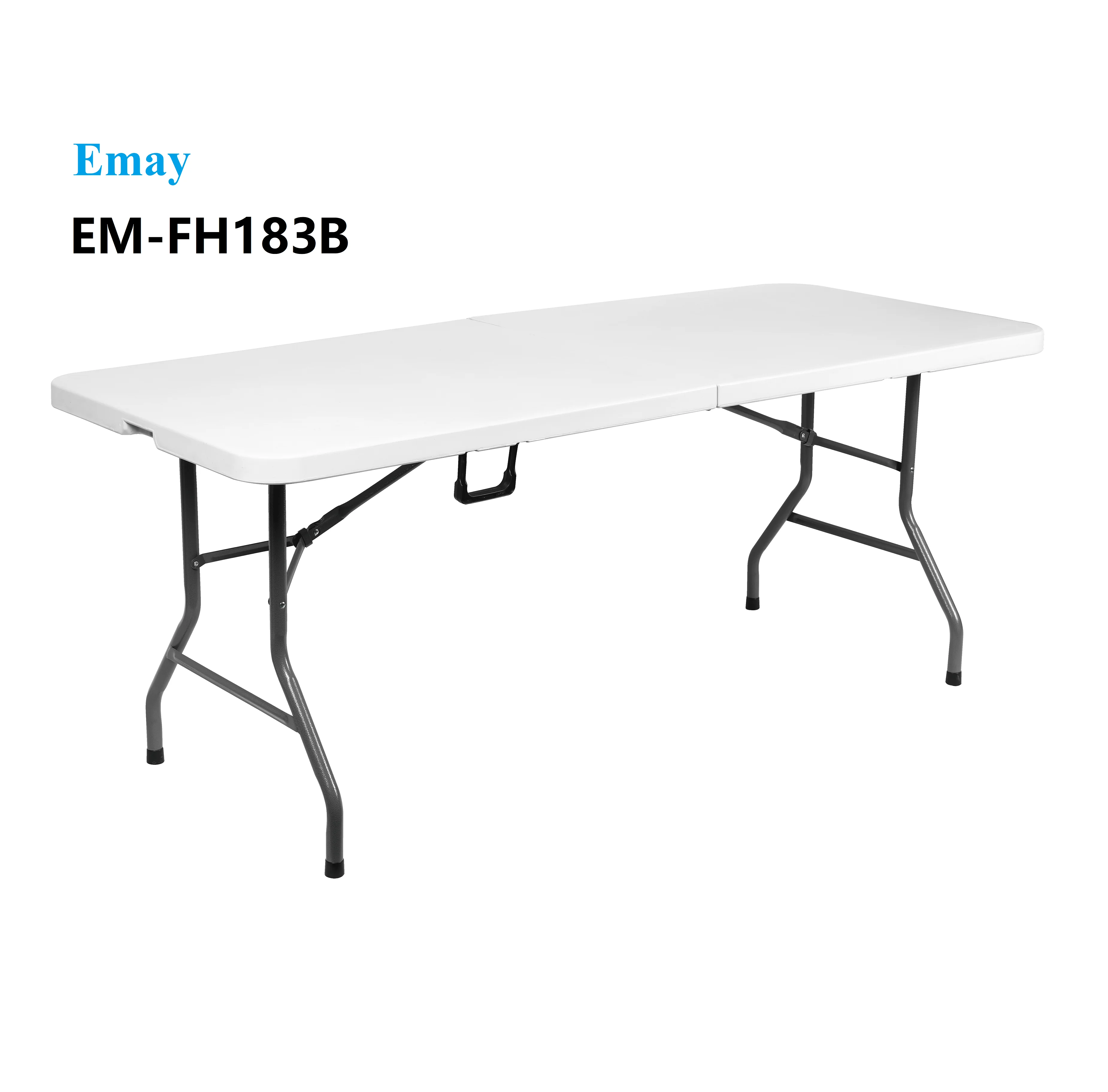 Folding Table 6ft Heavy Duty HDPE White Plastic Portable Table Fold-in-Half Utility Dining Foldable With Carrying Handle Indoor Outdoor For Picnic