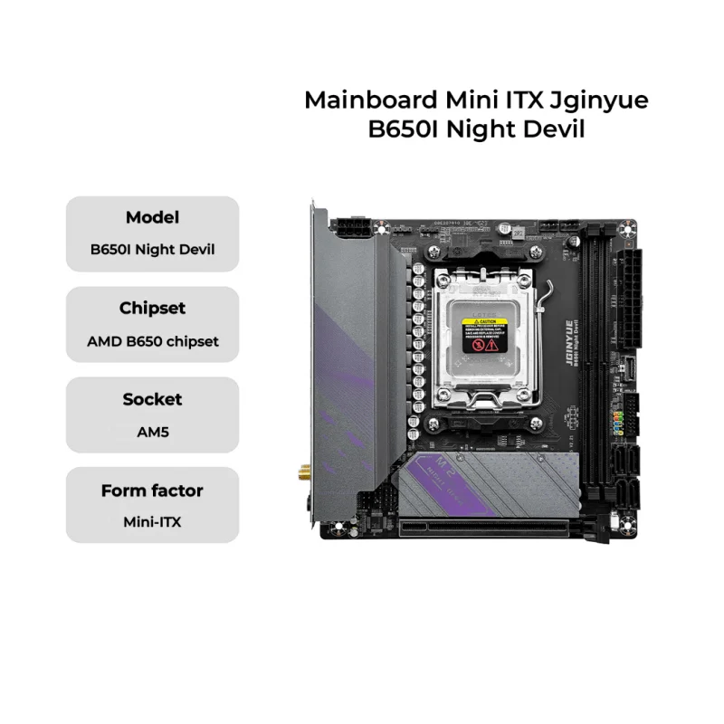 Placa-mãe JGINYUE B650i Night Devil ITX 96GB M.2 Soquete AM5 DDR5