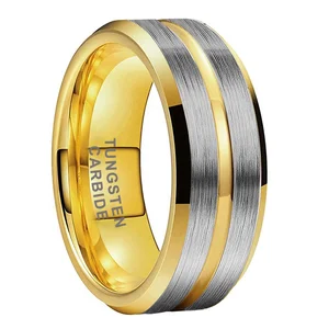 Coolstyle Jewelry Wholesale 8mm Two Tone Gold Plated Tungsten Carbide Ring for Men Women Fashion Engagement Wedding Band