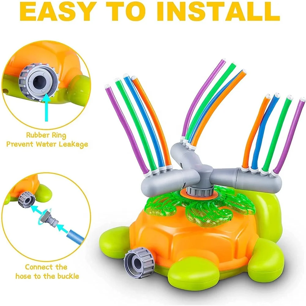 Arroseur Tortue Pour Enfants – Jouet D'eau Vacillant – 6 Tubes Colorés – Facile à Brancher – Dès 3 Ans