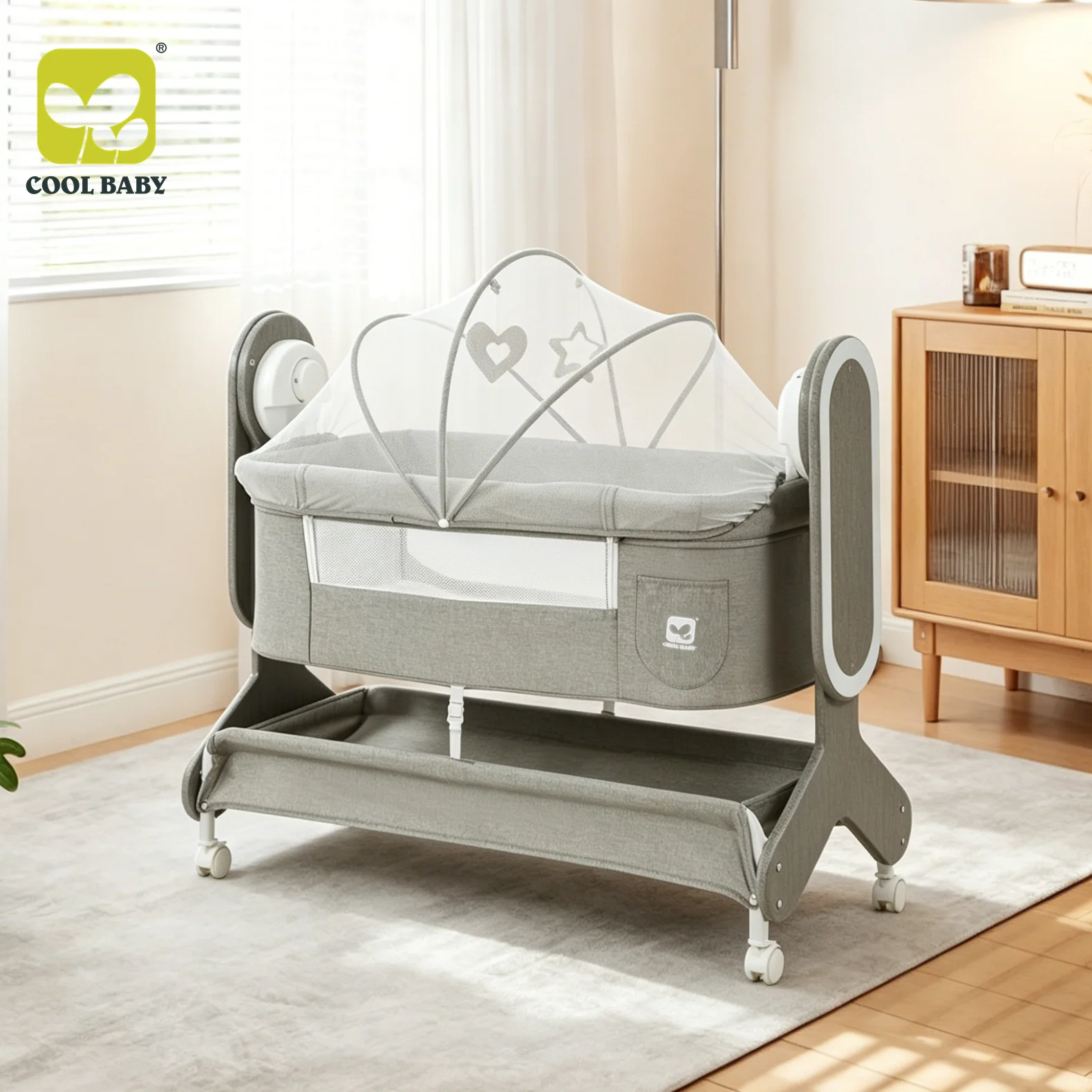 D1526 Cool Baby Manufacturer Modern Electric Baby Cradle with Large Storage Space for 0-24 Months Comforting Sleep