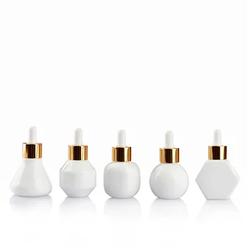 Wholesale 30ml eco friendly cosmetic packaging unique shapes essential oil bottles opal white glass serum bottles