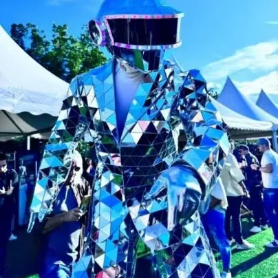 Led Lighted Stage Performance Male Punk Mirror Reflective Stilts Costume Suit for Sale